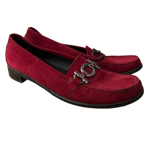 Stuart Weitzman‎ Shoes Size 8.5N Women's Habit Loafers Horsebit Suede Maroon - Picture 1 of 12